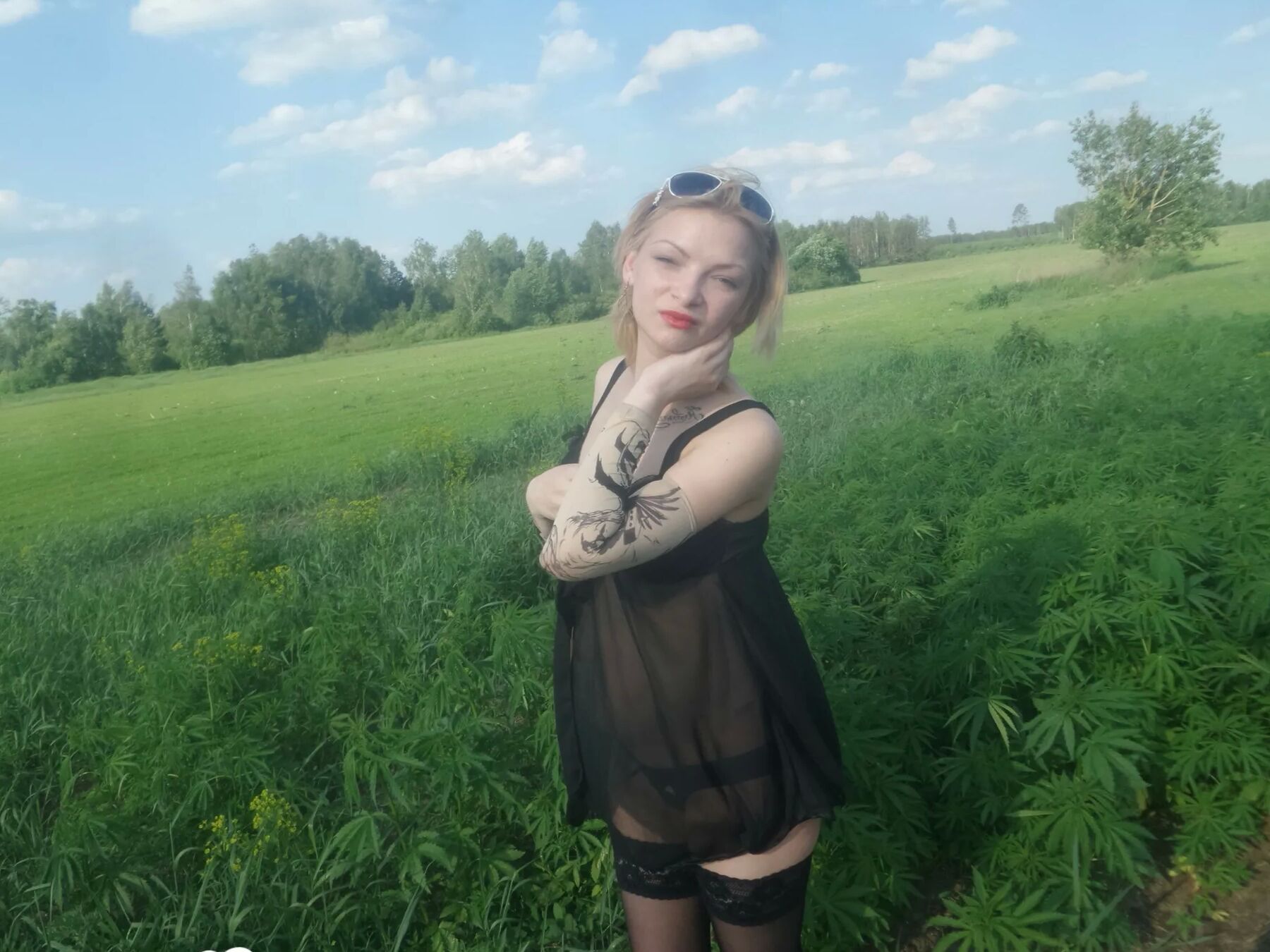 Angelic babe showing off sexy black lingerie