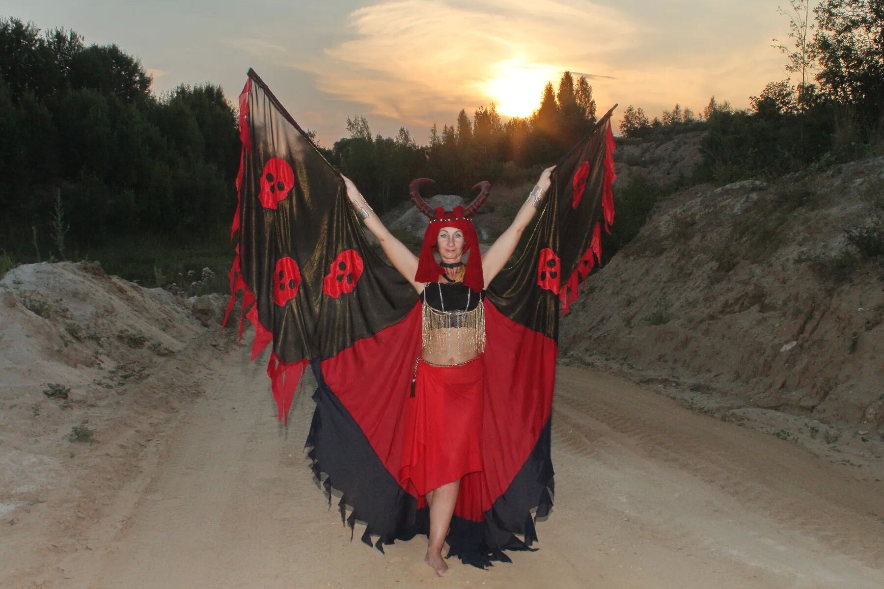 Witch over lake on sunset