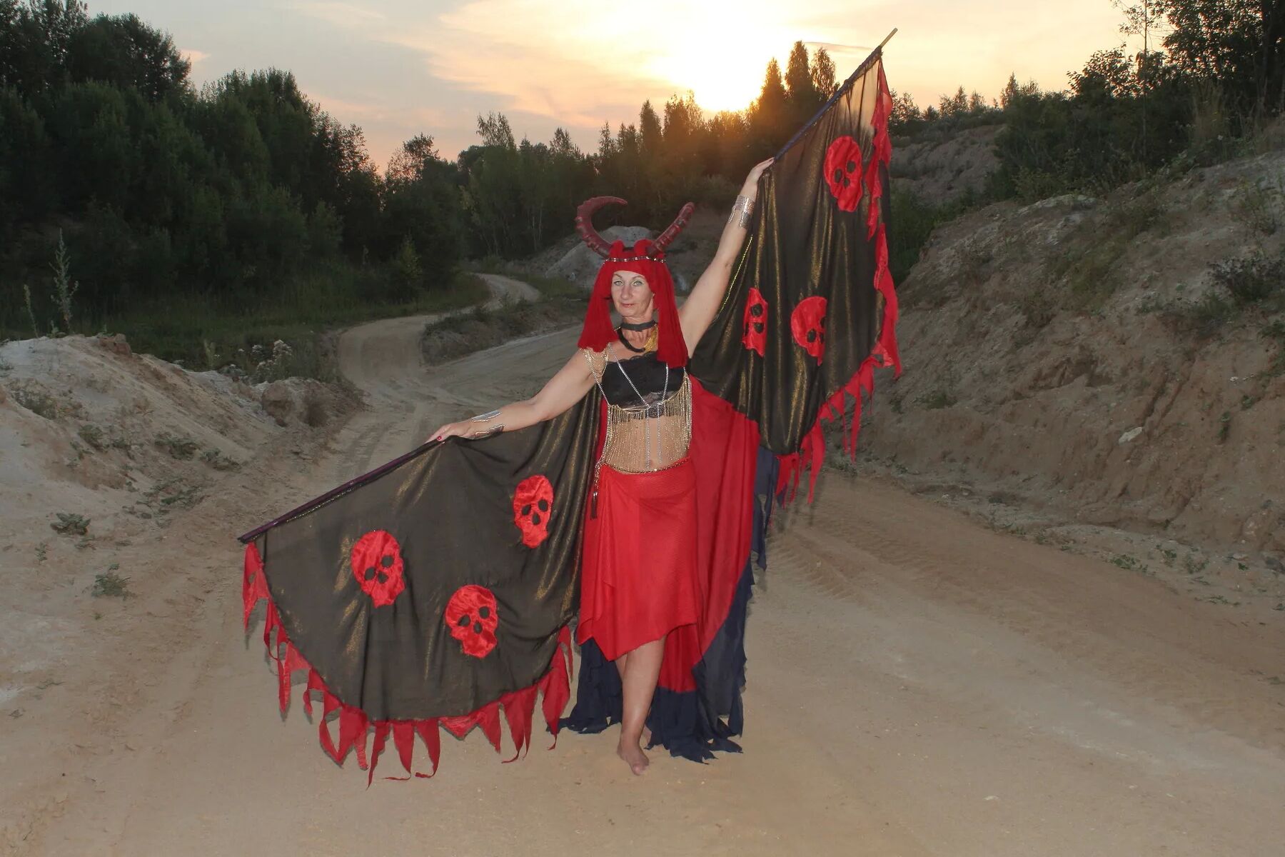 Witch over lake on sunset