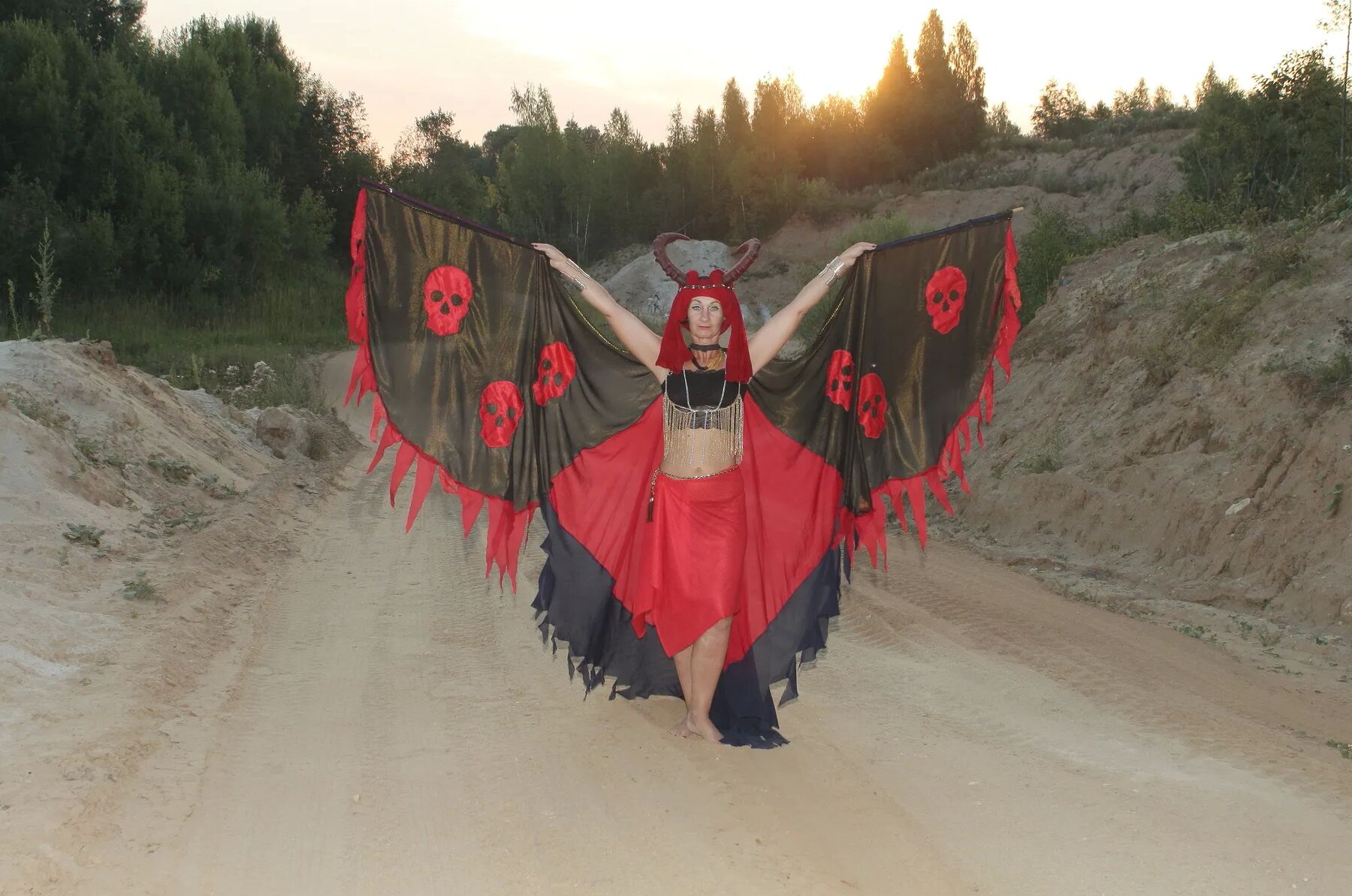 Witch over lake on sunset