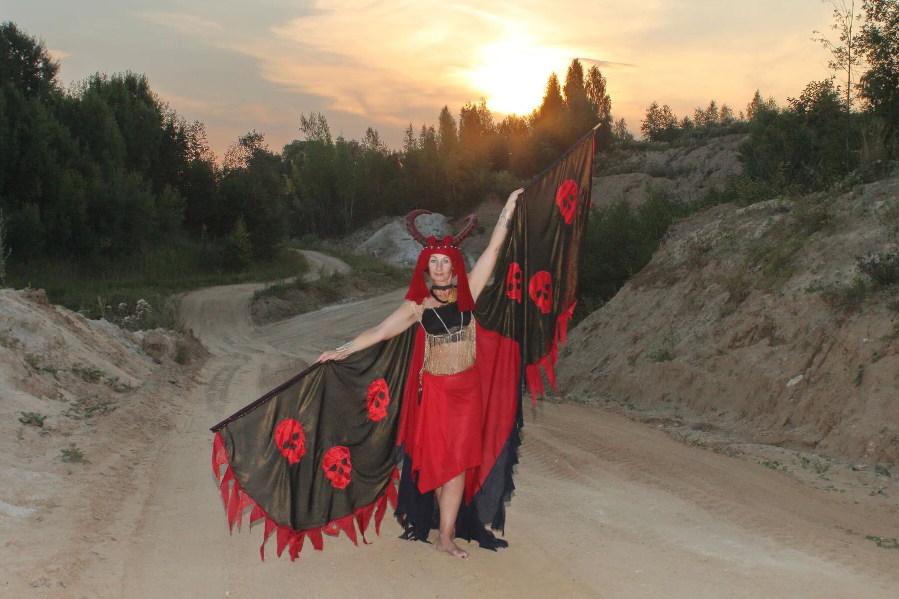 Witch over lake on sunset