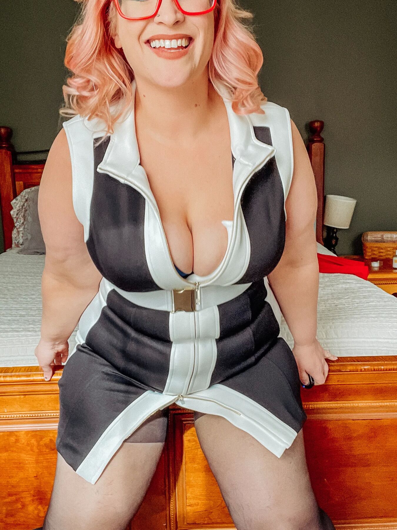 BBW In a tight dress nylons and heels showing off her curves