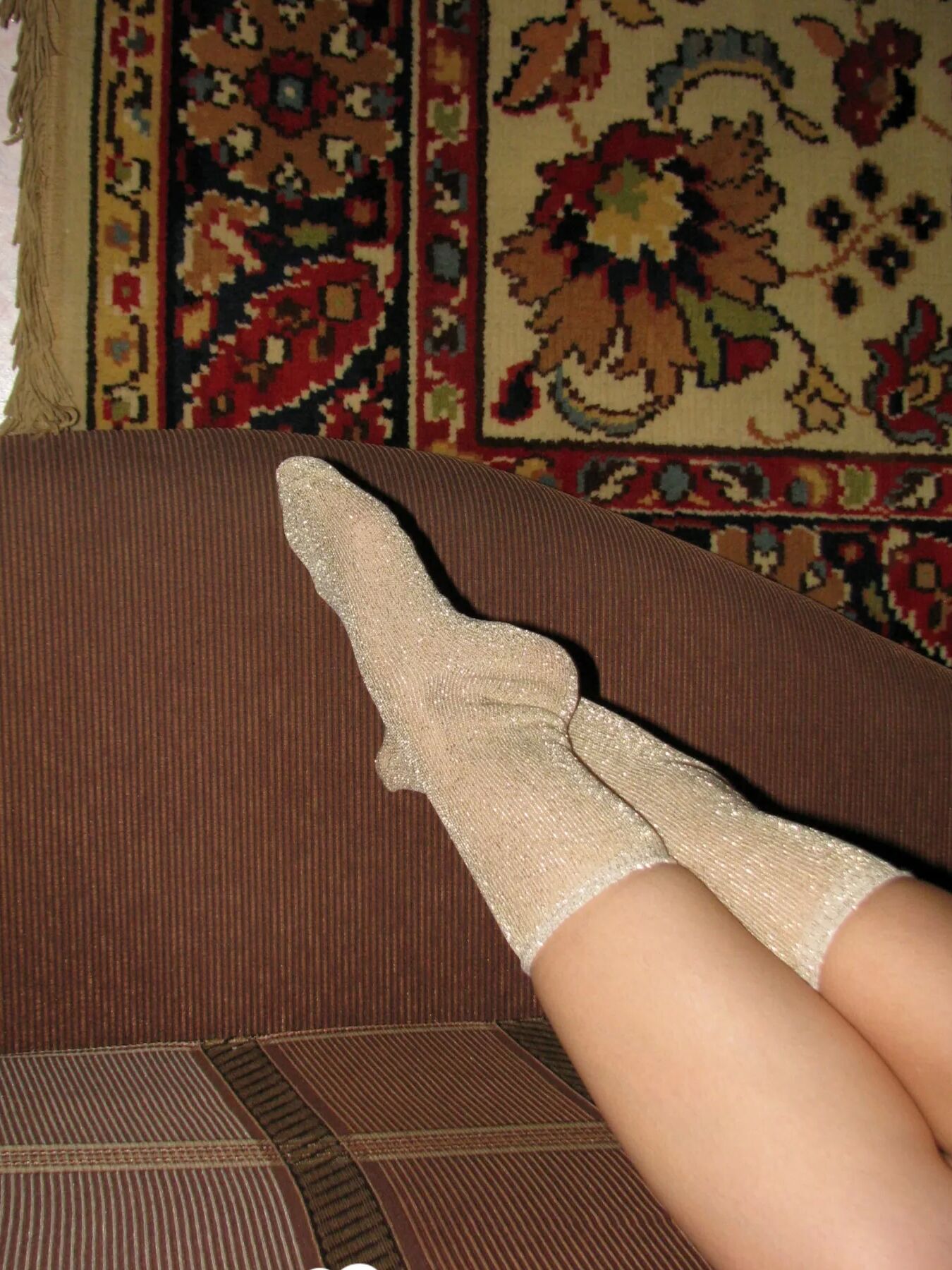 Nerdy babe keeps her sparkly socks on