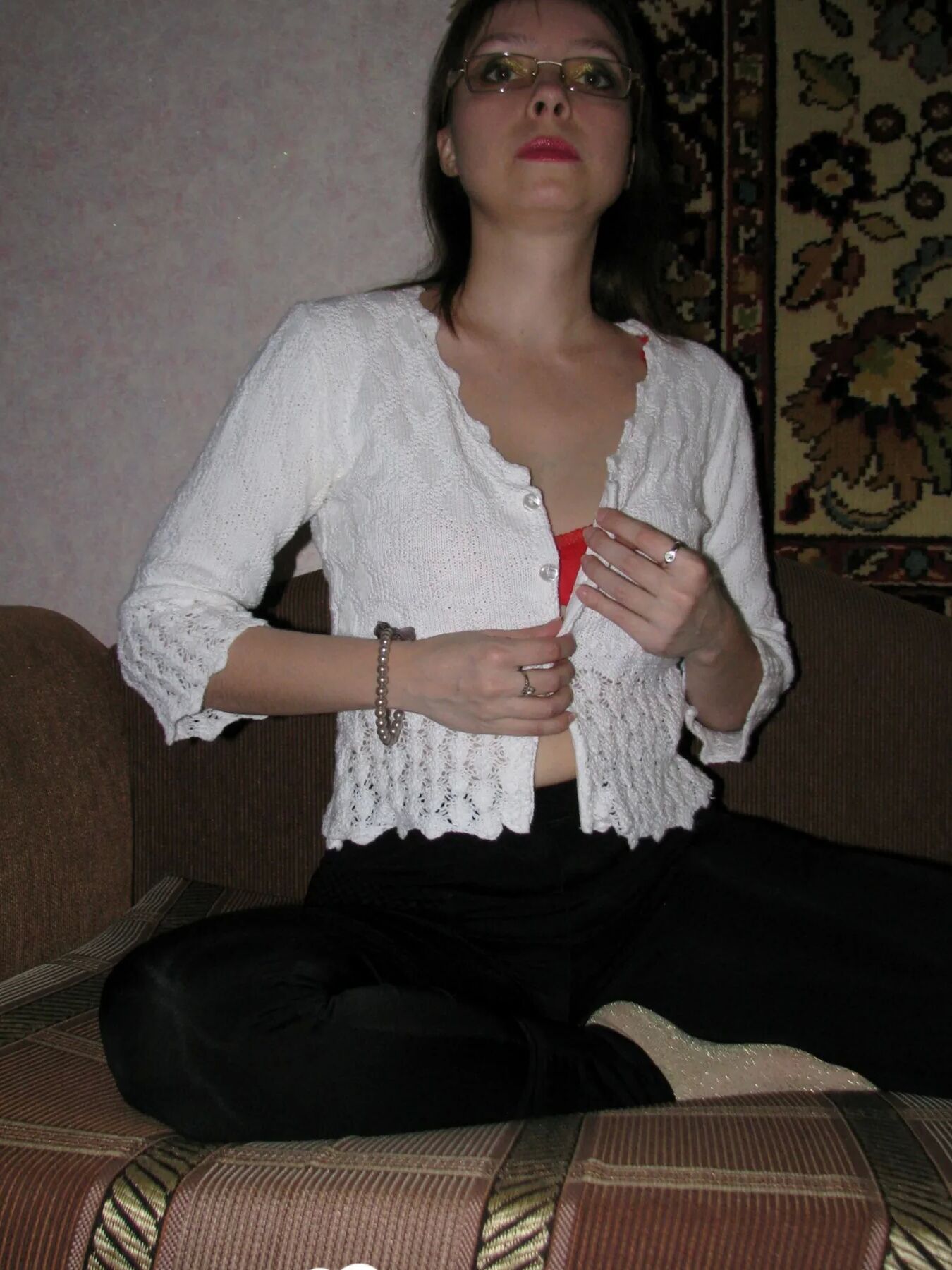 Nerdy babe keeps her sparkly socks on