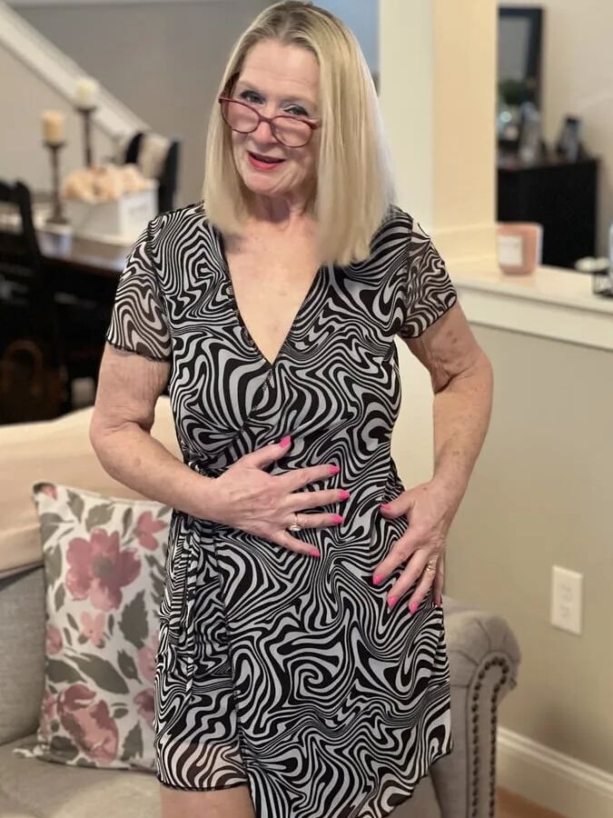 66 YEAR OLD GILF STRIPS DOWN(Black and white dress)