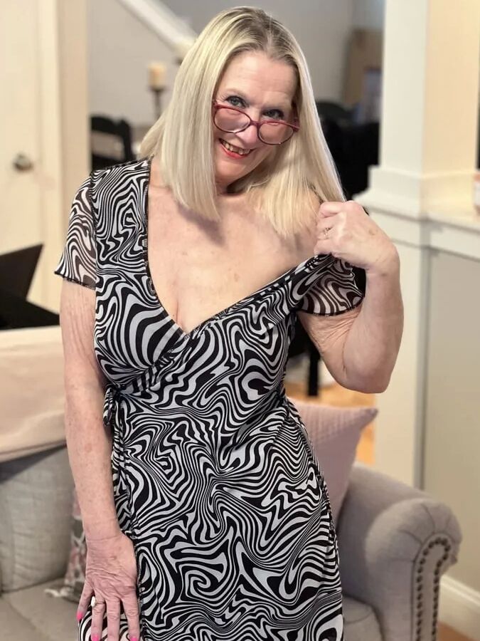 66 YEAR OLD GILF STRIPS DOWN(Black and white dress)