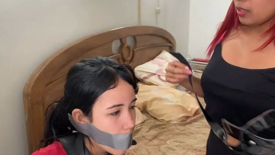 Chair Tied, Panty Gagged And Un-Masked By Mistress