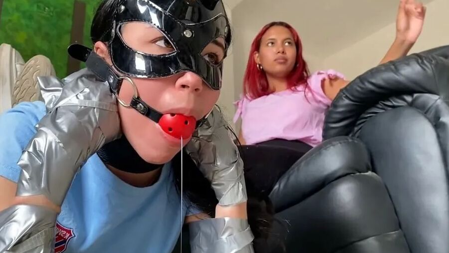 Ball Gagged Bunny Slave Used As Footrest By Mistress