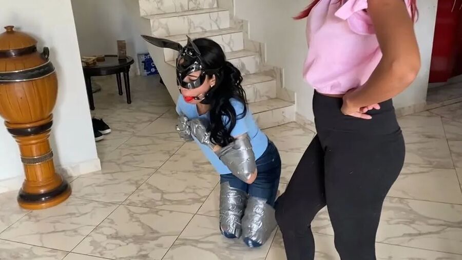 Ball Gagged Bunny Slave Used As Footrest By Mistress