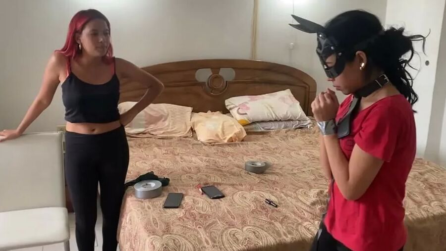 Chair Tied, Panty Gagged And Un-Masked By Mistress
