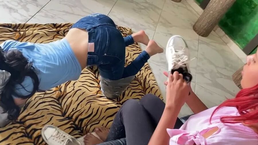 Ball Gagged Bunny Slave Used As Footrest By Mistress