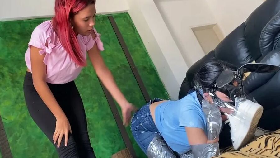 Ball Gagged Bunny Slave Used As Footrest By Mistress