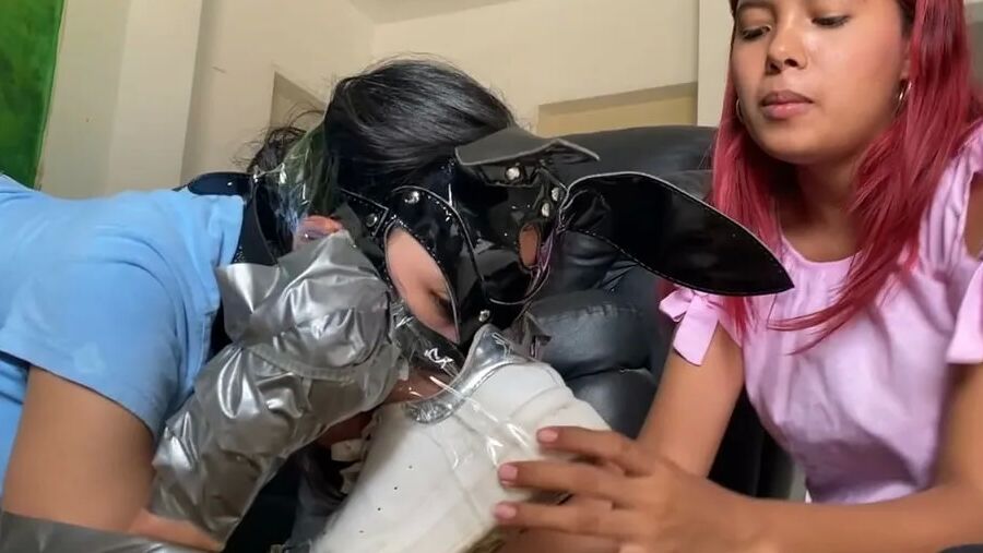 Ball Gagged Bunny Slave Used As Footrest By Mistress