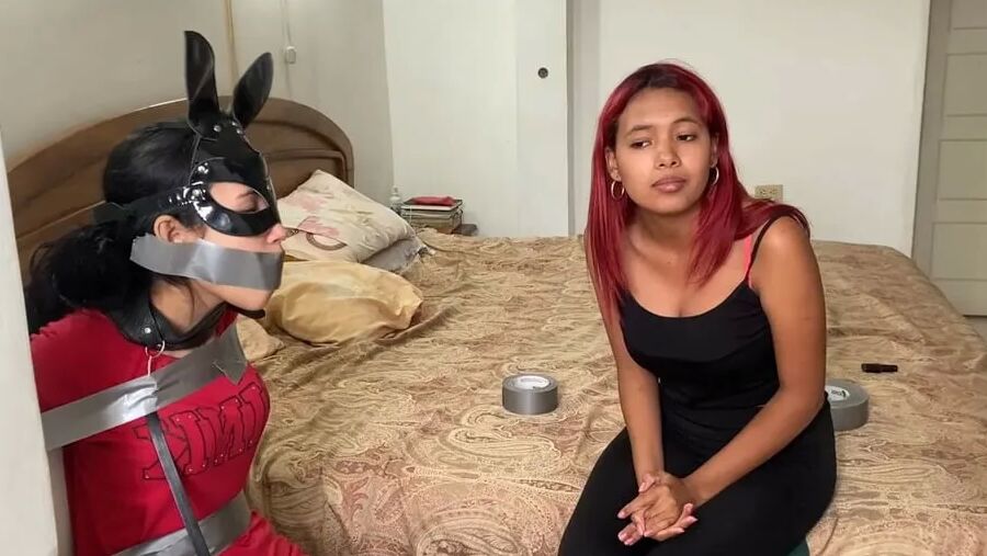 Chair Tied, Panty Gagged And Un-Masked By Mistress