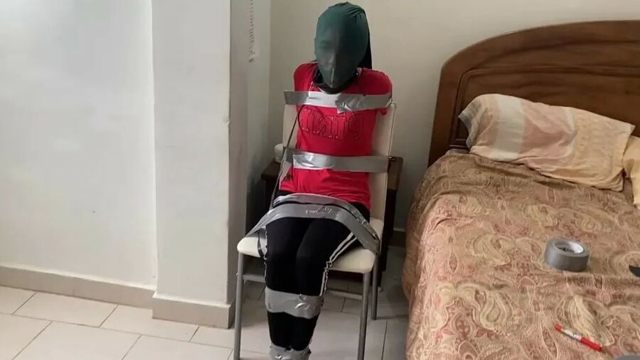 Chair Tied, Panty Gagged And Un-Masked By Mistress