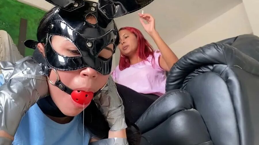 Ball Gagged Bunny Slave Used As Footrest By Mistress