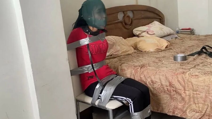 Chair Tied, Panty Gagged And Un-Masked By Mistress