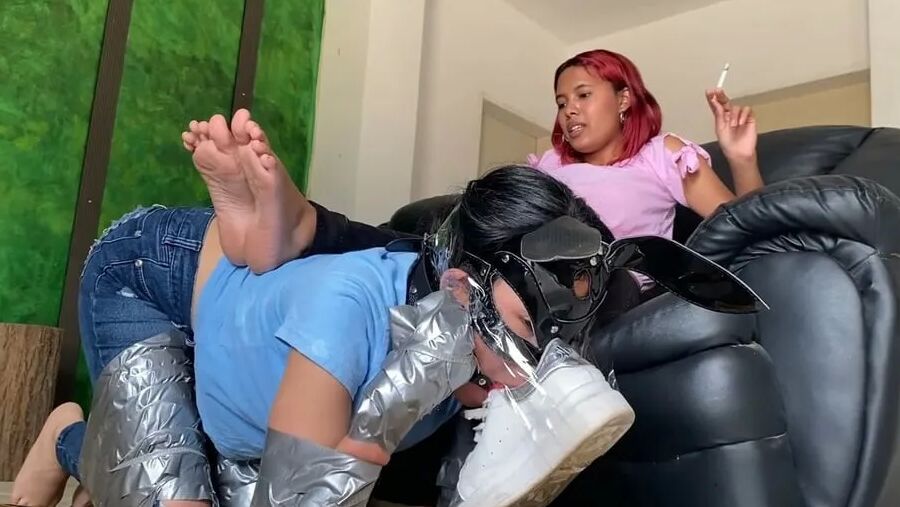 Ball Gagged Bunny Slave Used As Footrest By Mistress