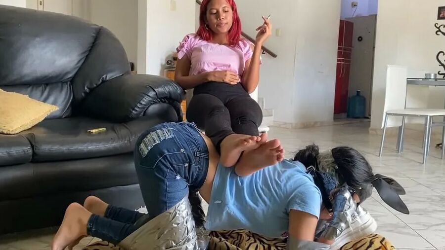 Ball Gagged Bunny Slave Used As Footrest By Mistress