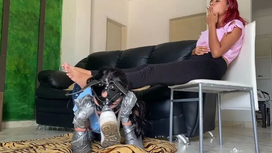Ball Gagged Bunny Slave Used As Footrest By Mistress