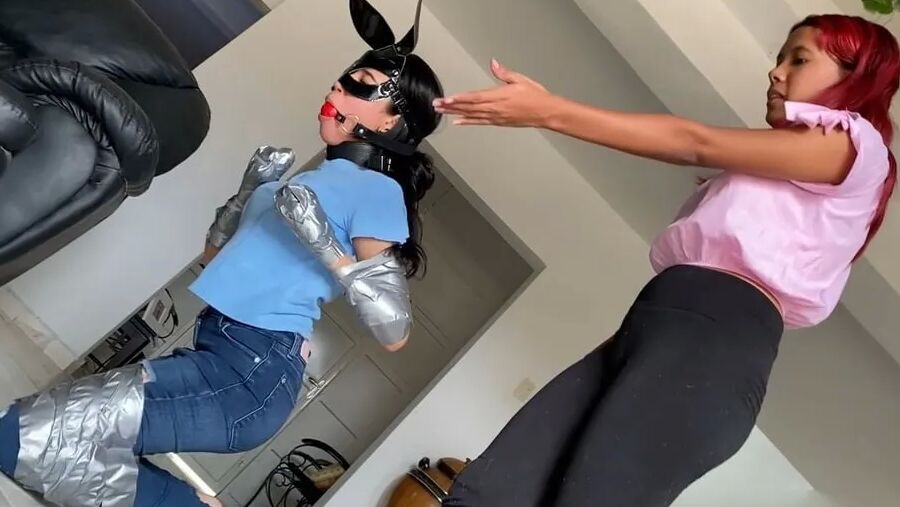 Ball Gagged Bunny Slave Used As Footrest By Mistress