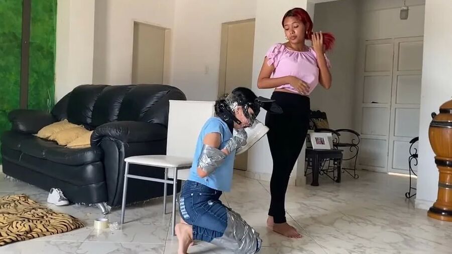 Ball Gagged Bunny Slave Used As Footrest By Mistress