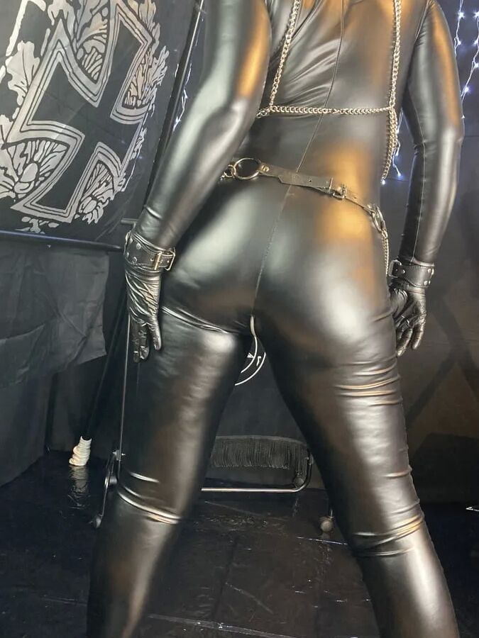 The mistress in her wetlook overall