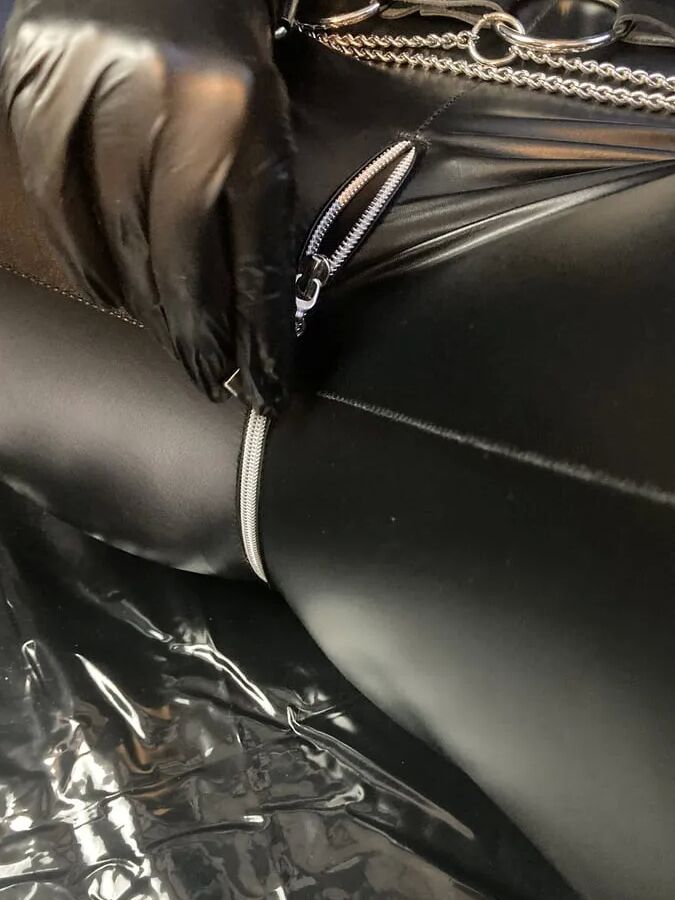 The mistress in her wetlook overall