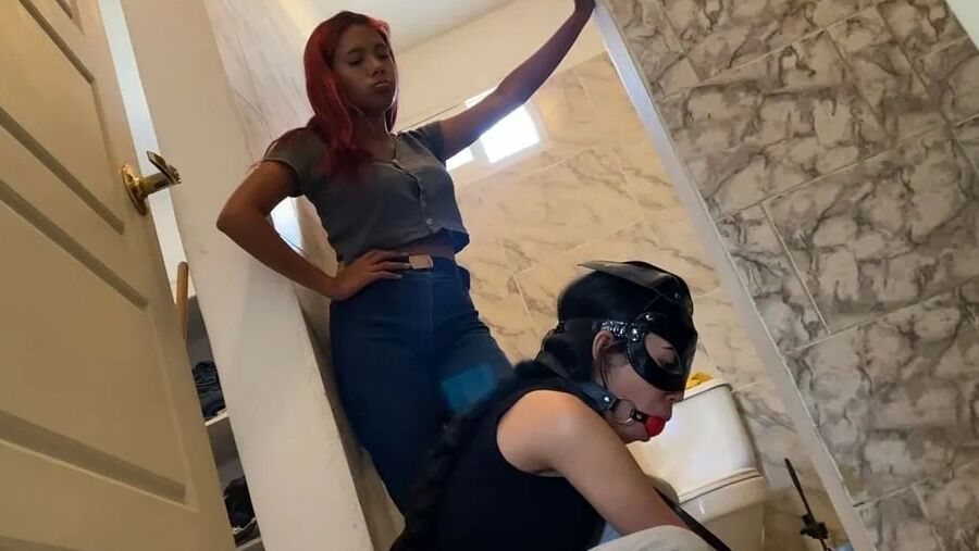 Cute Slave Girl Used As Toilet Cleaner By Lezdom Mistress