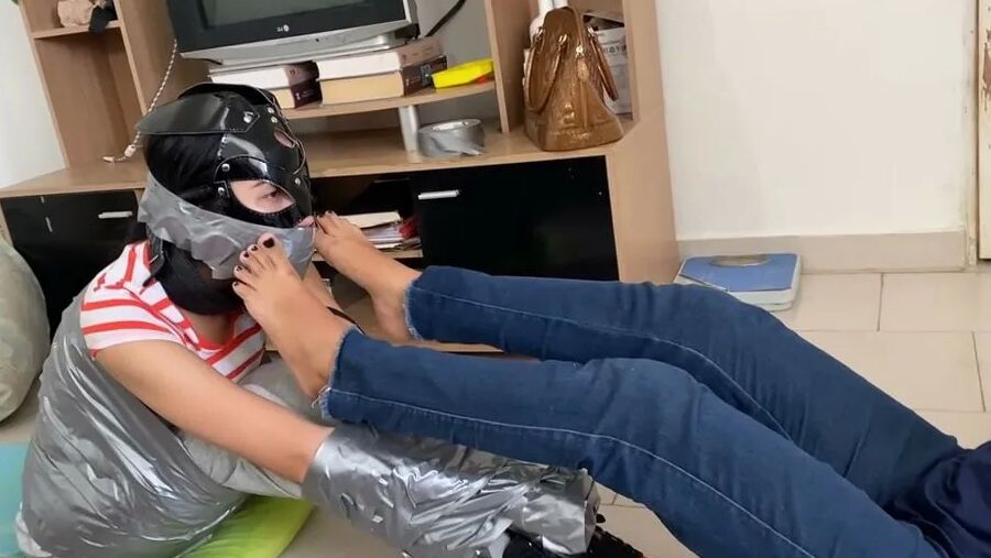 Gagged Bondage Girl Smelling Mistress Sweaty Feet