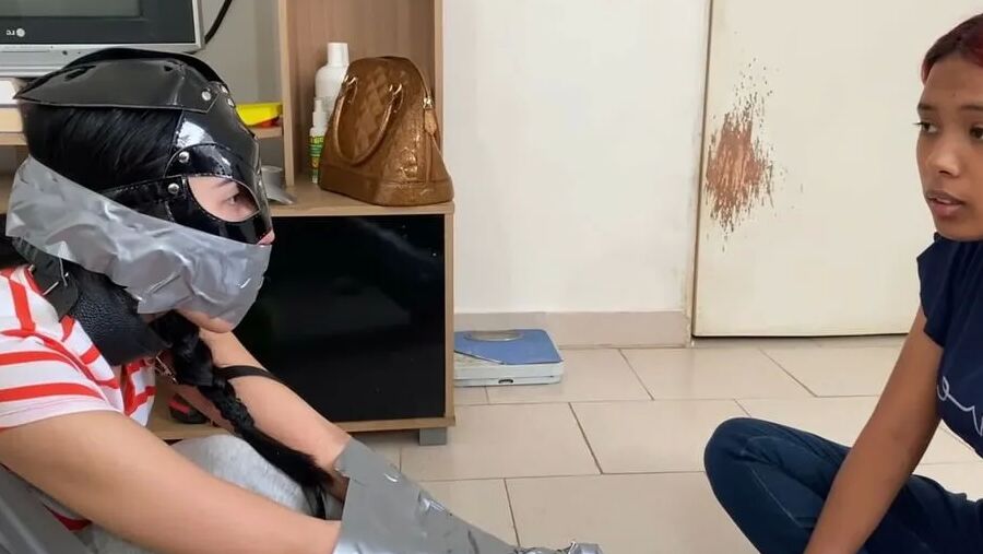 Gagged Bondage Girl Smelling Mistress Sweaty Feet