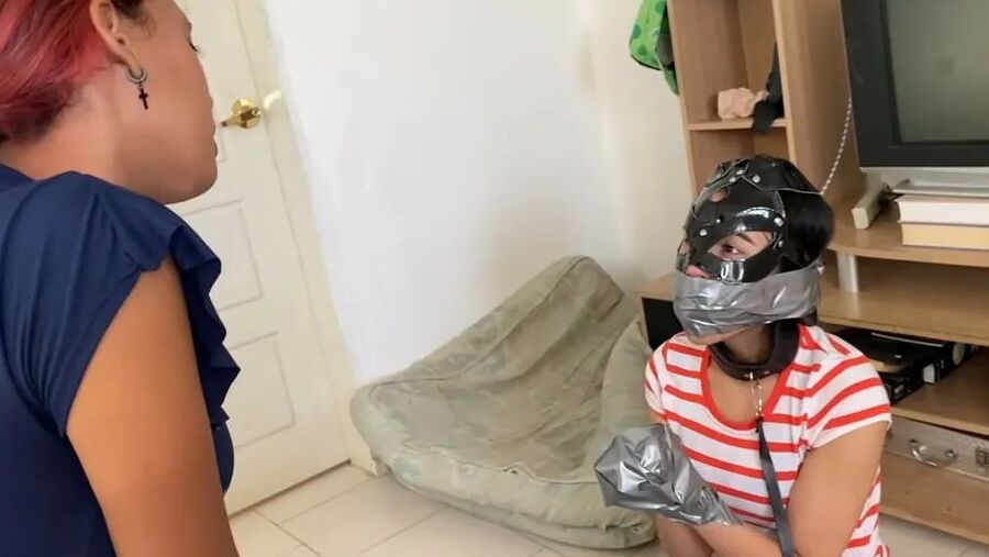 Gagged Bondage Girl Smelling Mistress Sweaty Feet