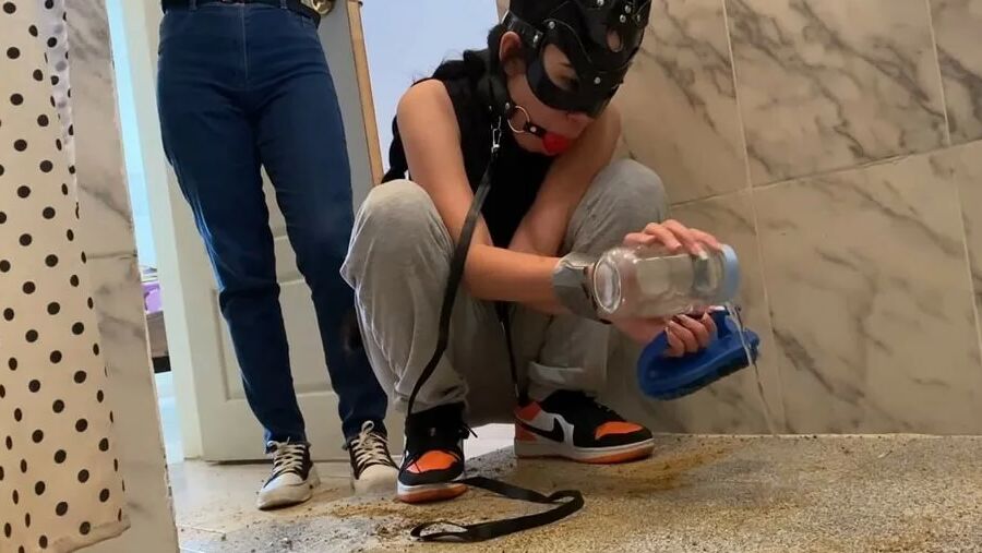 Cute Slave Girl Used As Toilet Cleaner By Lezdom Mistress