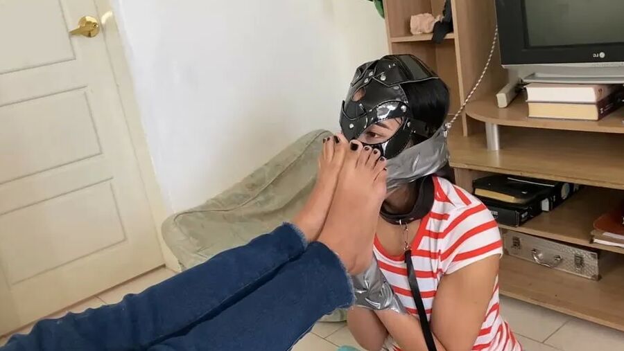 Gagged Bondage Girl Smelling Mistress Sweaty Feet