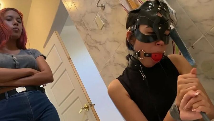 Cute Slave Girl Used As Toilet Cleaner By Lezdom Mistress