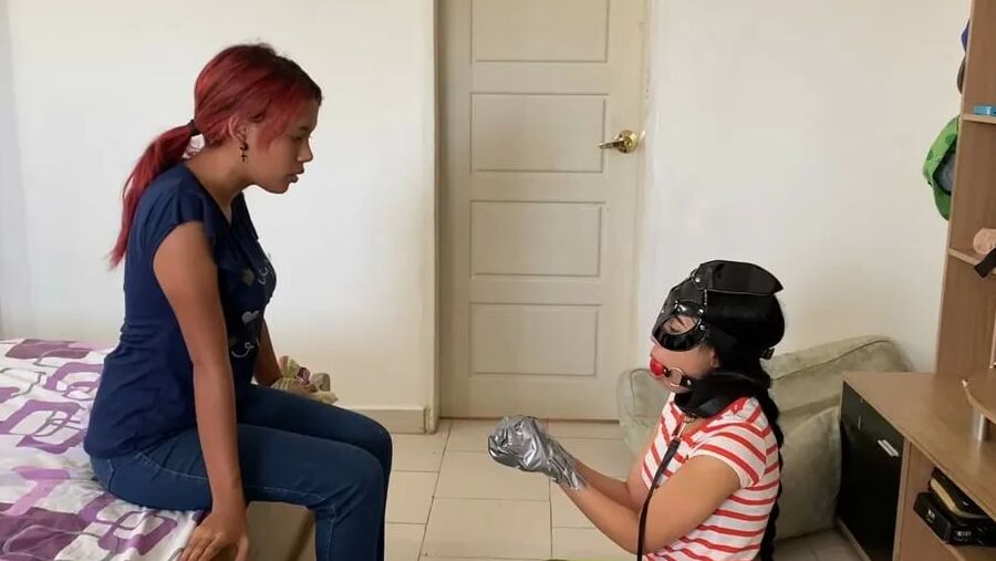 Gagged Bondage Girl Smelling Mistress Sweaty Feet