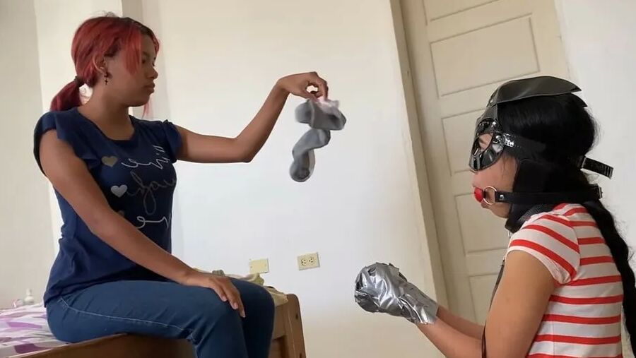 Gagged Bondage Girl Smelling Mistress Sweaty Feet