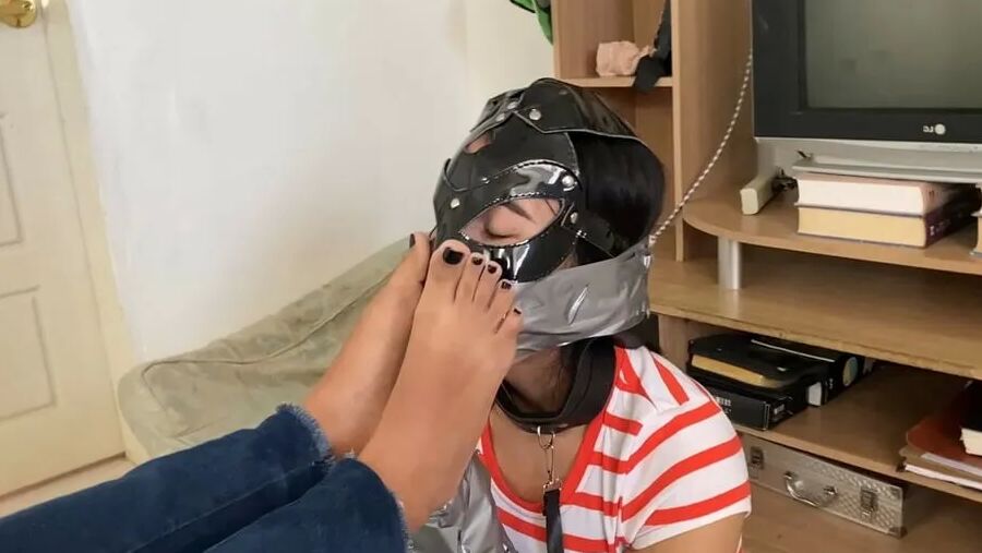 Gagged Bondage Girl Smelling Mistress Sweaty Feet