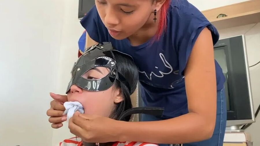 Gagged Bondage Girl Smelling Mistress Sweaty Feet