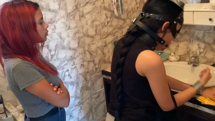 Cute Slave Girl Used As Toilet Cleaner By Lezdom Mistress