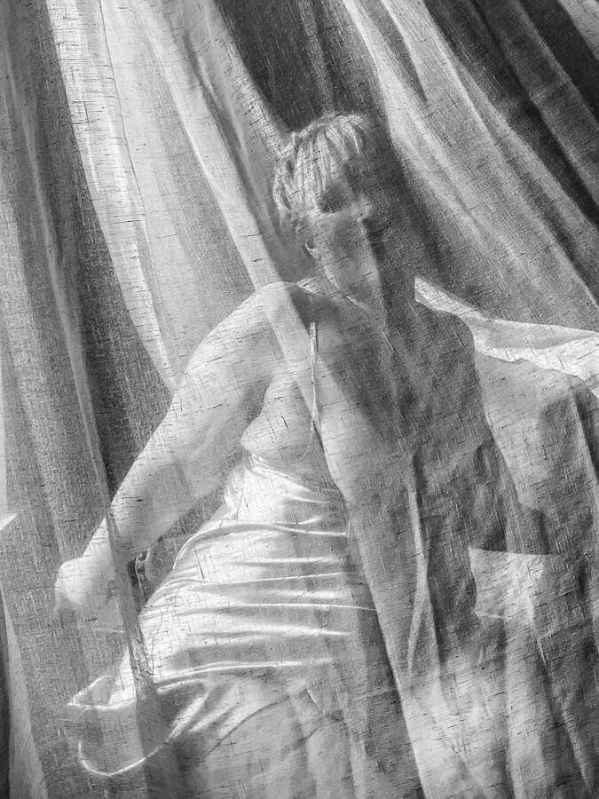 Silhouette in the curtain BBW Naked curves sensual chubby