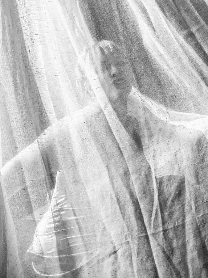 Silhouette in the curtain BBW Naked curves sensual chubby