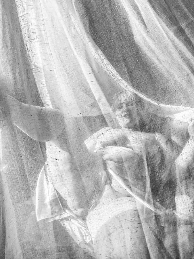 Silhouette in the curtain BBW Naked curves sensual chubby