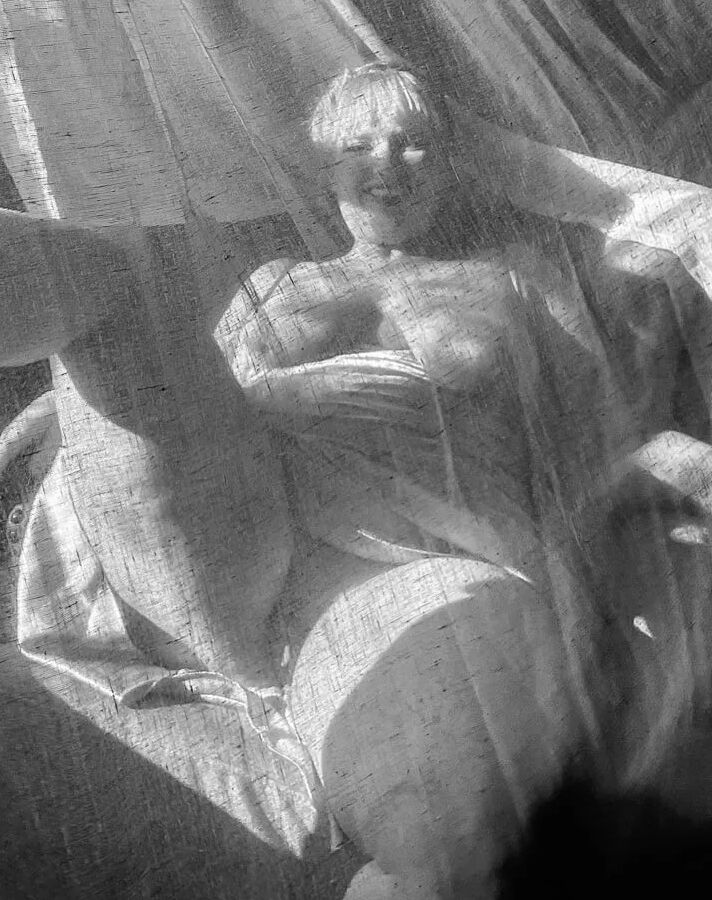 Silhouette in the curtain BBW Naked curves sensual chubby
