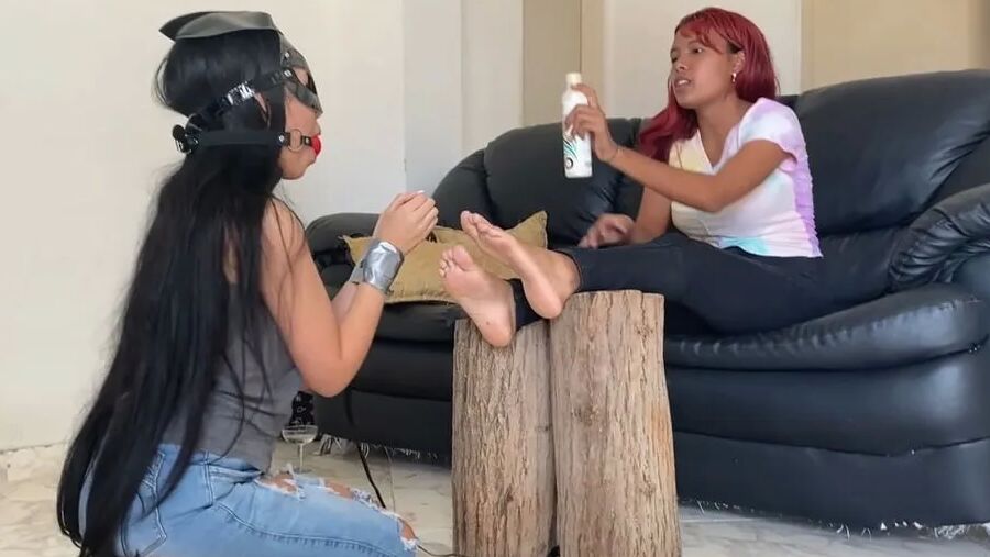 Submissive Slave Gives Mistress Foot Massage And Pedicure