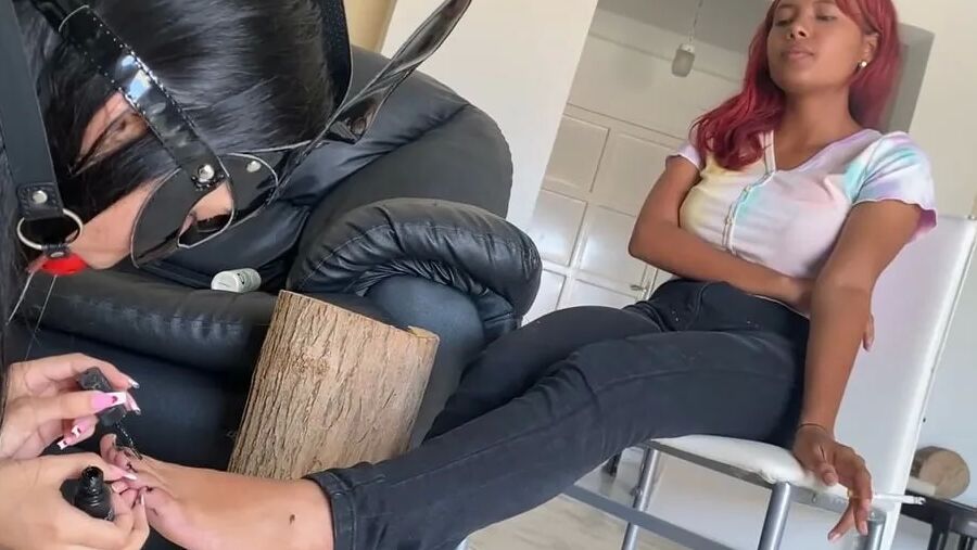 Submissive Slave Gives Mistress Foot Massage And Pedicure