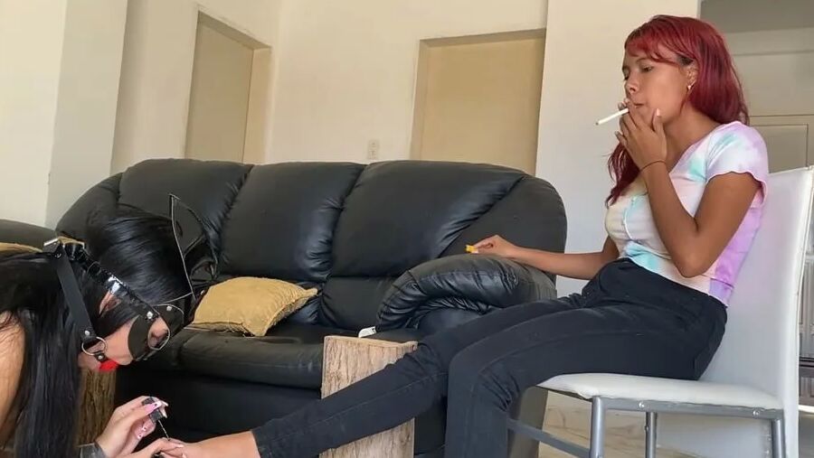 Submissive Slave Gives Mistress Foot Massage And Pedicure