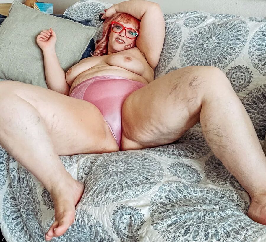 BBW Pink Panties on the couch spread for your enjoyment