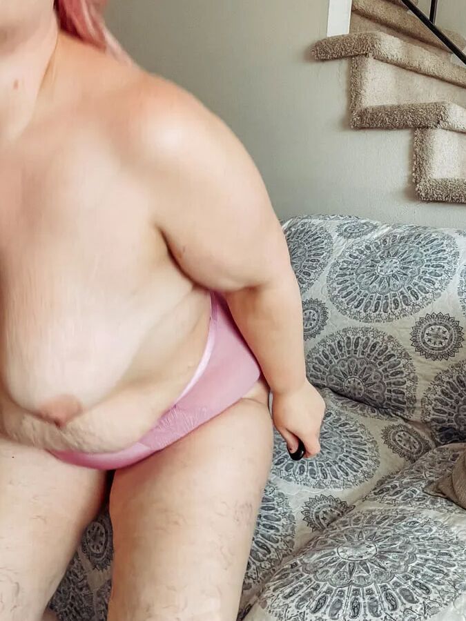 BBW Pink Panties on the couch spread for your enjoyment