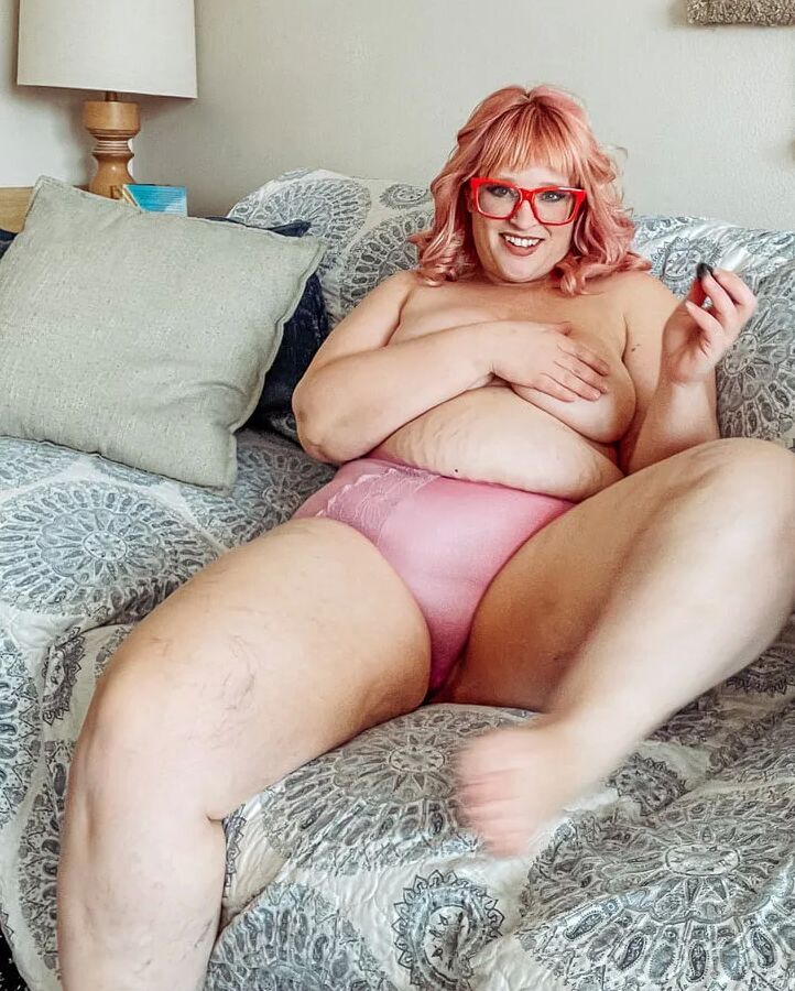 BBW Pink Panties on the couch spread for your enjoyment